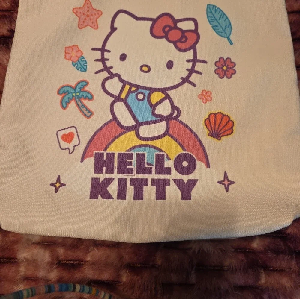 Hello Kitty Cream Tote with Pink & Blue Handles Nwt